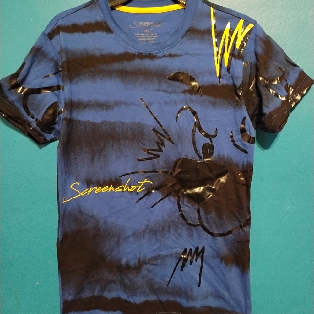 Screenshot Blue Graphic T-Shirt with Black and Yellow Accents
